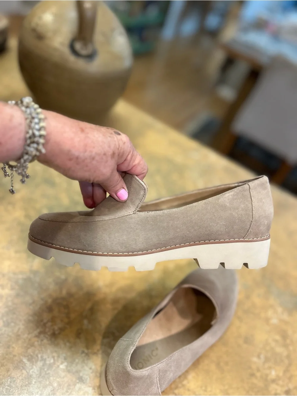 Vionic Kensley Taupe Suede Slip-On Loafers